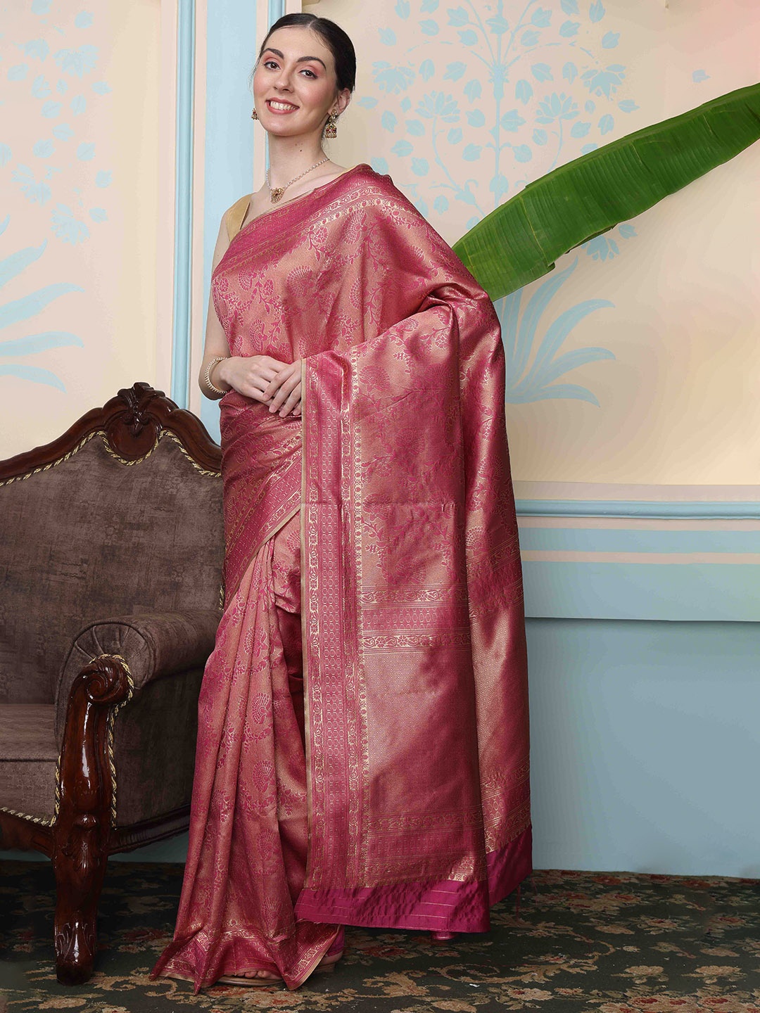 

Ishin Woven Design Zari Banarasi Saree, Pink