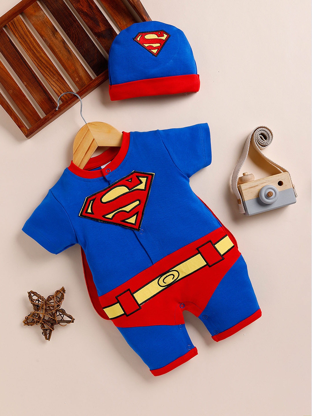 

Moms Love Infant Boys Superman Look Cotton Romper, Blue