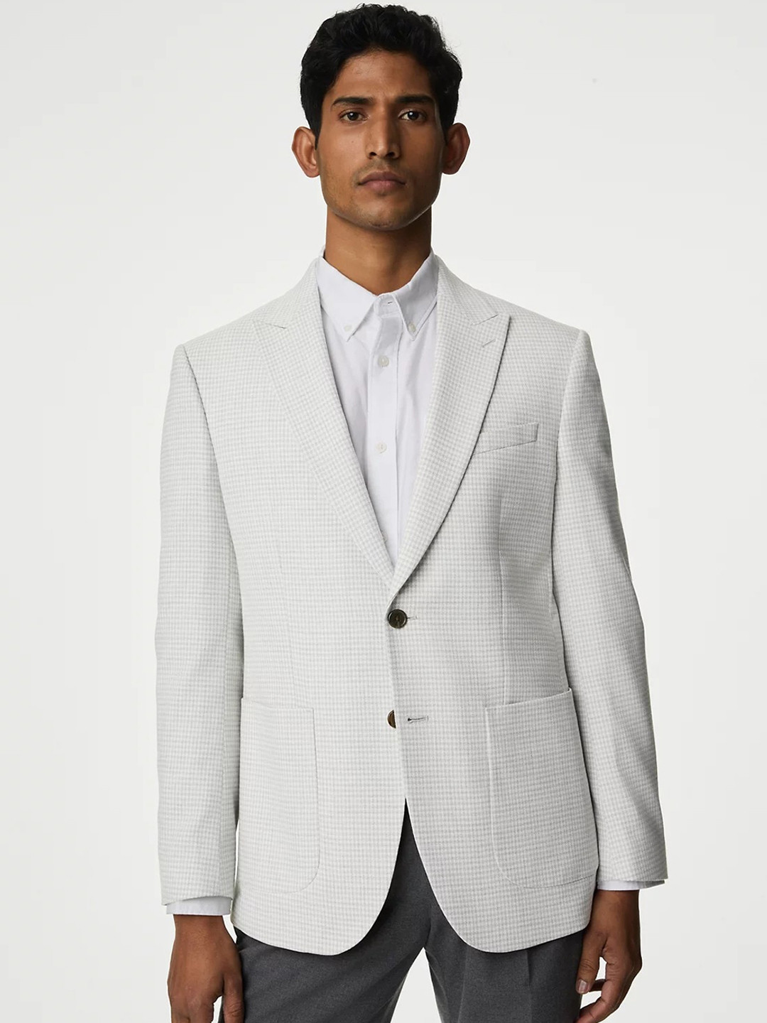 

Marks & Spencer Textured Single-Breasted Formal Blazer, Grey