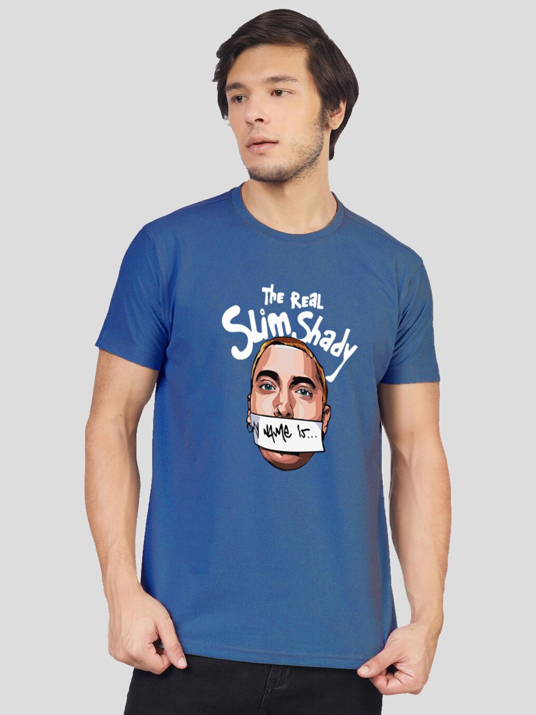 

Greylongg Typography Printed Round Neck Short Sleeves T-shirt, Blue