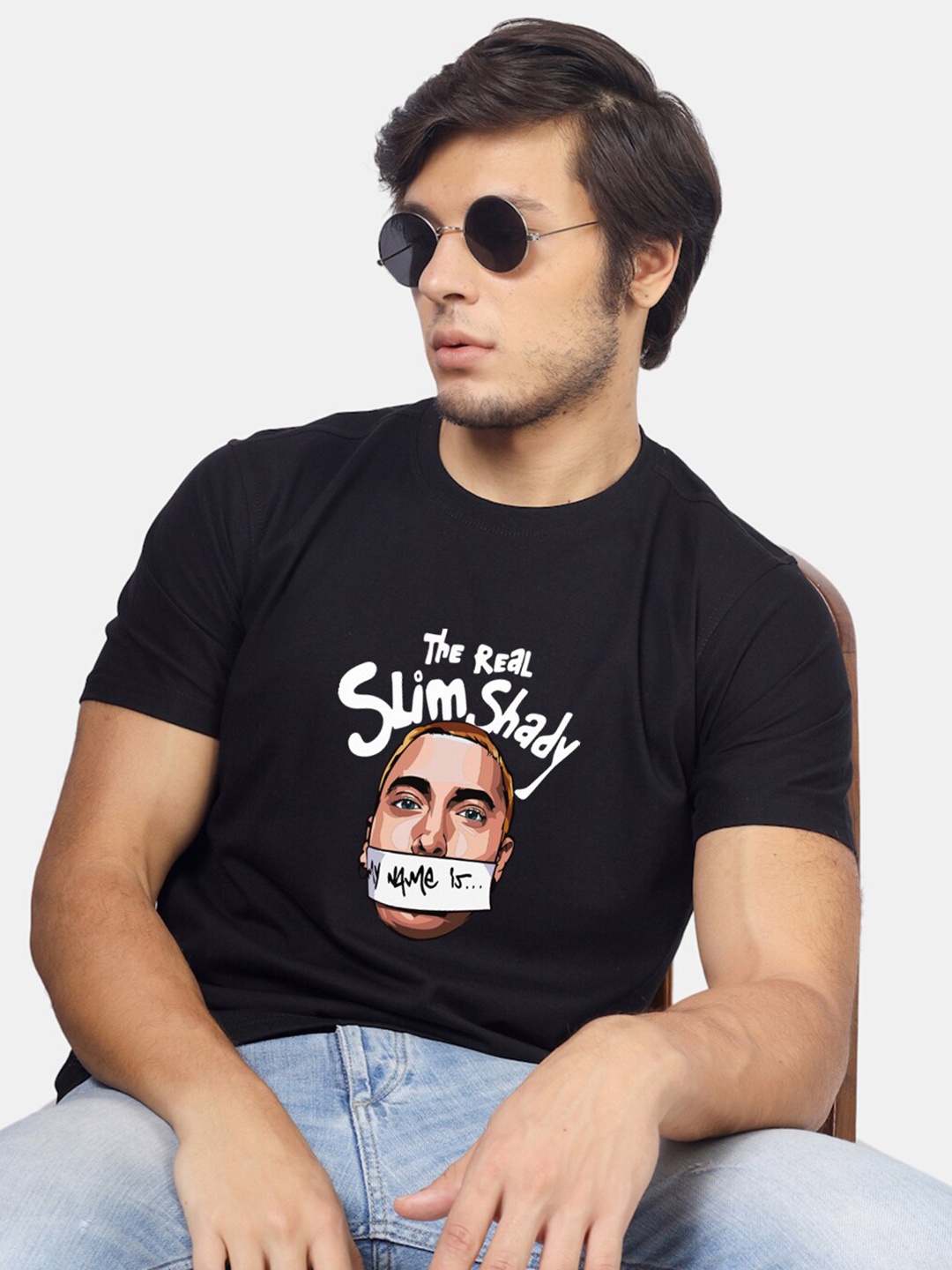 

Greylongg Typography Printed Round Neck Short Sleeves T-shirt, Black