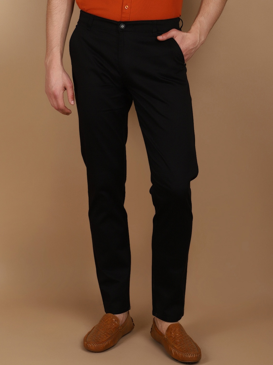 

V-Mart Men Mid Rise Slim Fit Cotton Chinos Trouser, Black