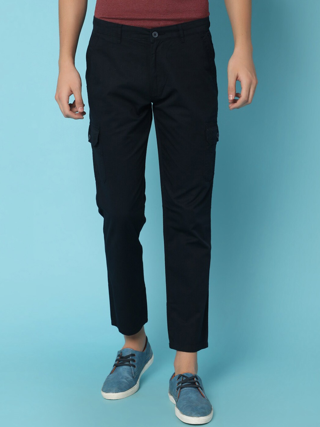 

V-Mart Men Mid Rise Regular Fit Cotton Cargos Trousers, Blue
