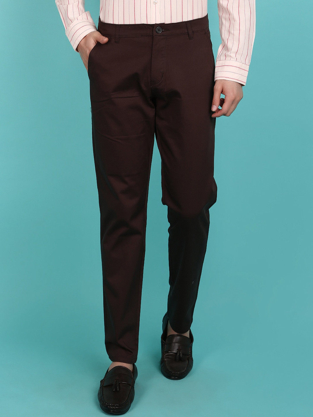 

V-Mart Men Slim Fit Mid-Rise Cotton Chinos Trousers, Brown