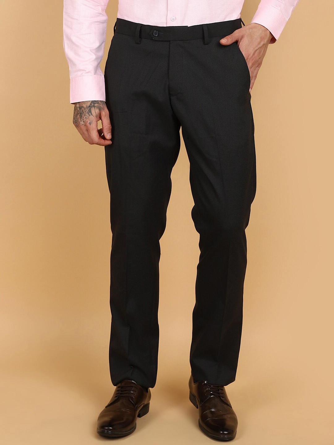 

V-Mart Men Mid Rise Slim Fit Cotton Formal Trouser, Black