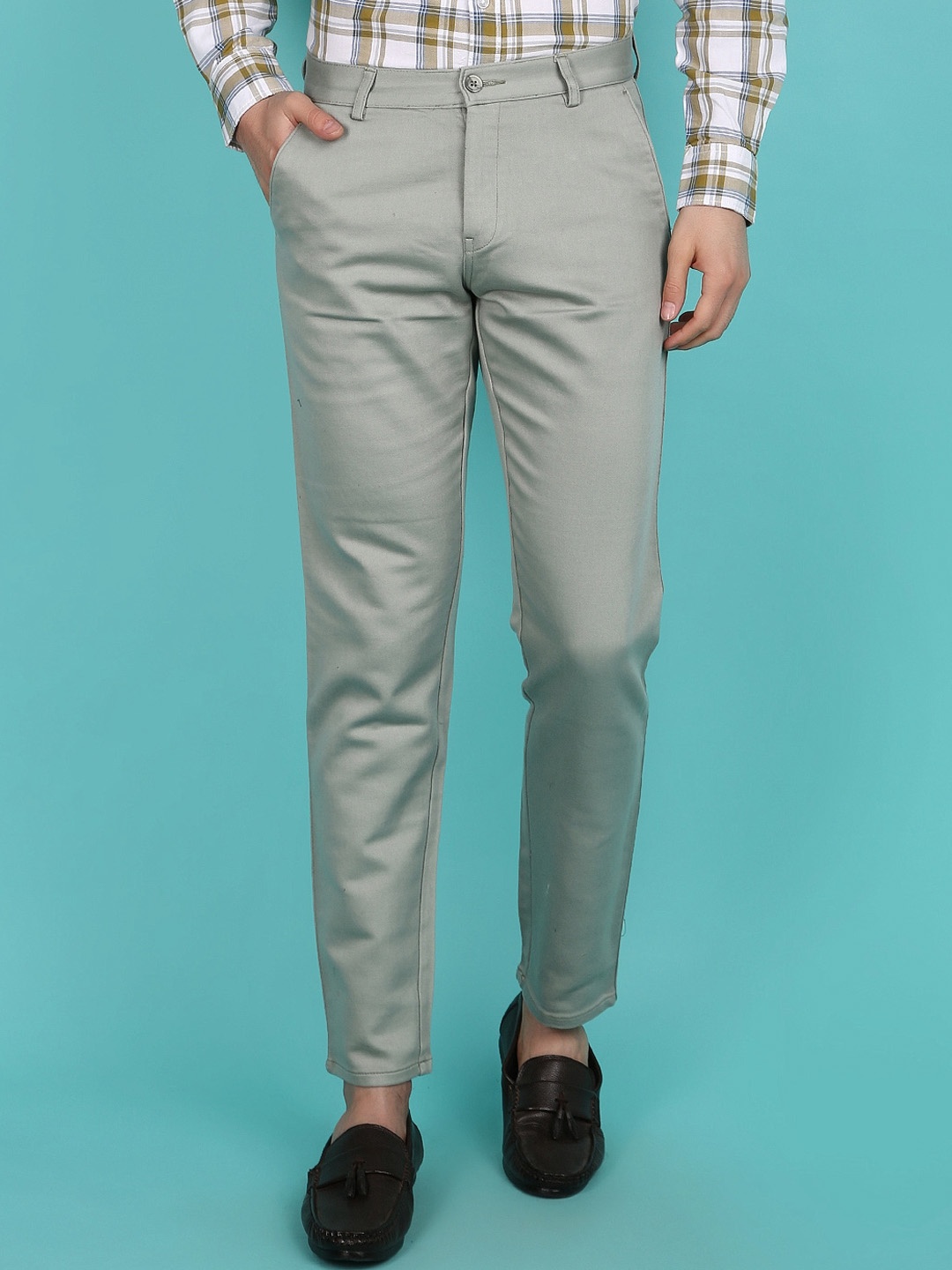 

V-Mart Men Slim Fit Mid Rise Cotton Regular Trouser, Green