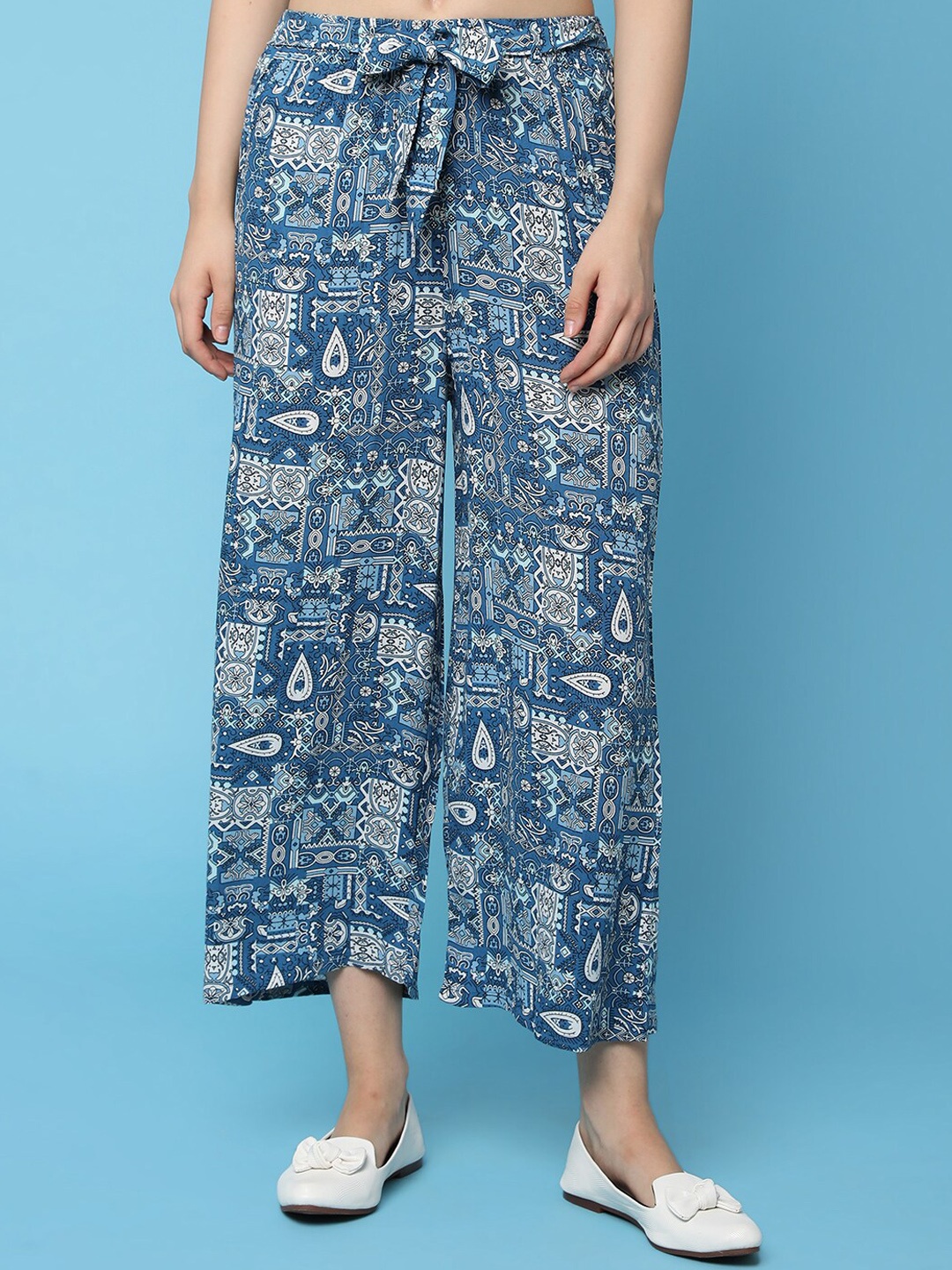 

V-Mart Women Regular Fit Floral Printed Culottes Trouser, Blue
