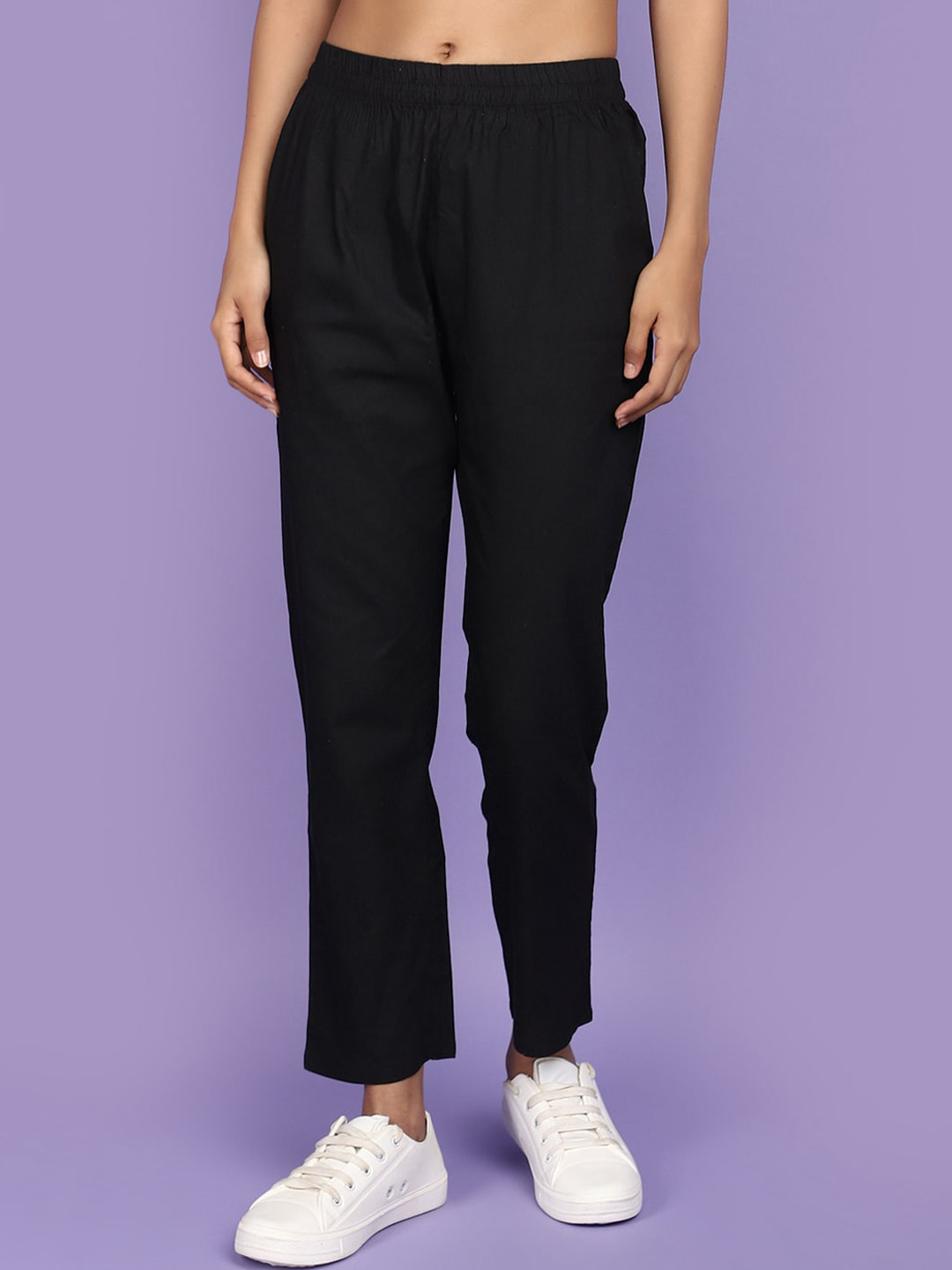 

V-Mart Women Mid Rise Cotton Trousers, Black