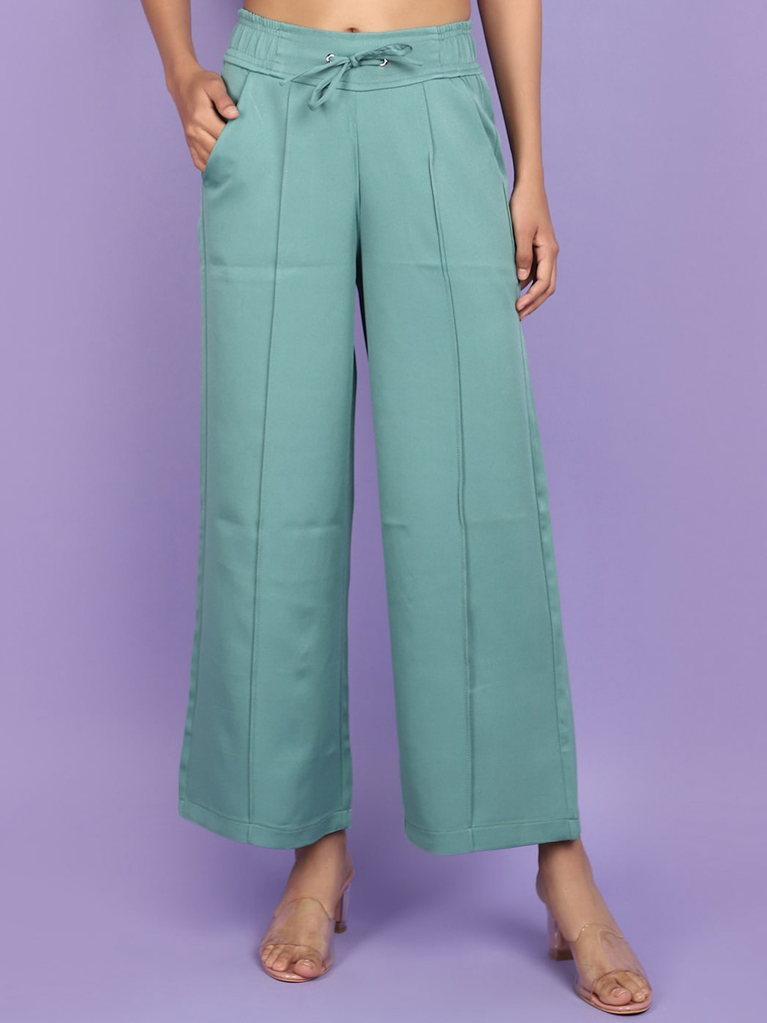 

V-Mart Women Mid Rise Regular Fit Cotton Parallel Trouser, Green