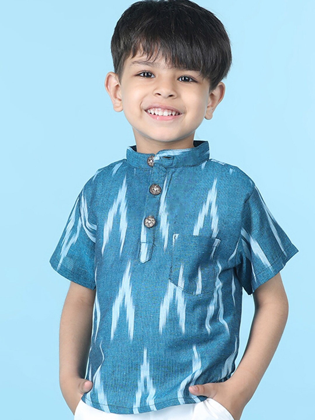 

Cutiekins Boys Geometric Printed Mandarin Collar Short Sleeves T-shirt, Teal