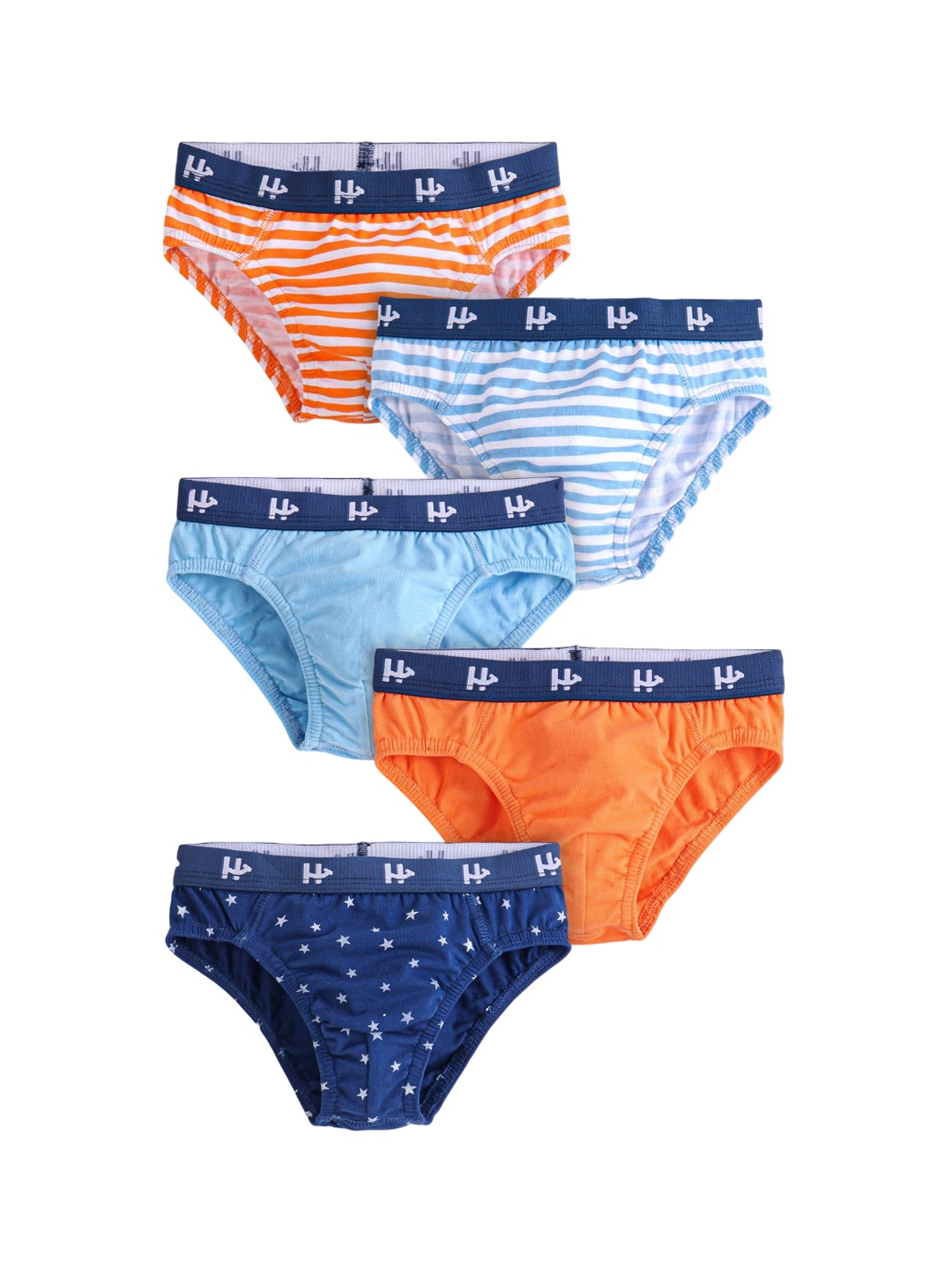 

Honeyhap Boys Pack Of 5 Printed Basic Briefs, Navy blue
