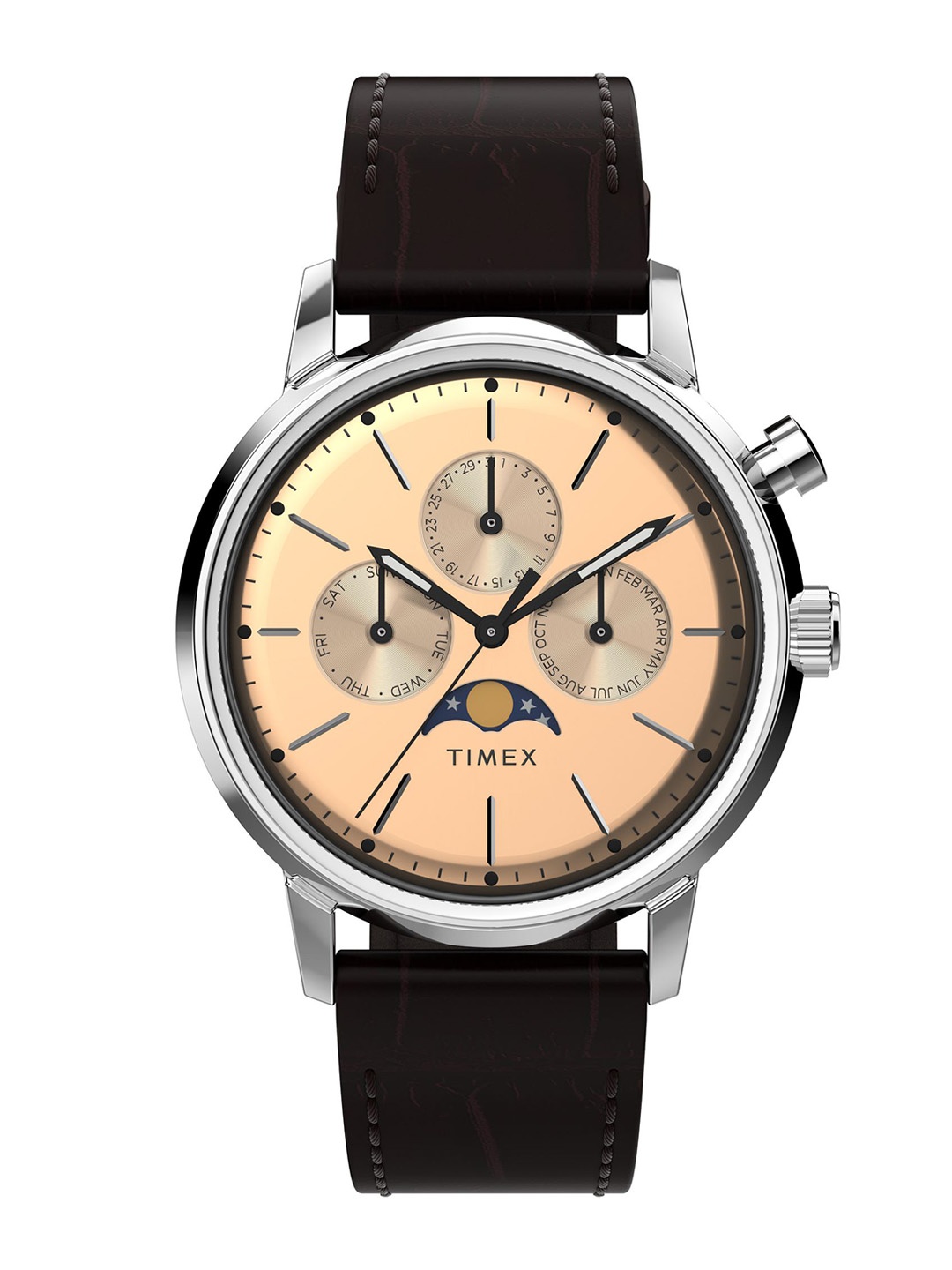 

Timex Men Printed Dial & Leather Straps Analogue Watch TW2W51100UJ, Rose gold