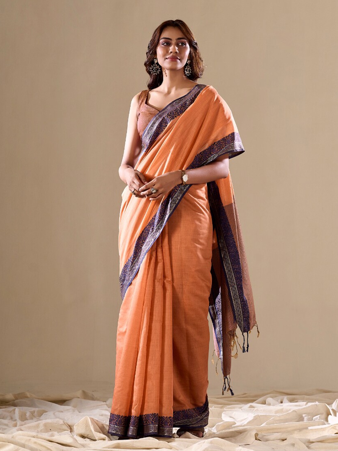 

NK Textiles Woven Design Saree, Orange