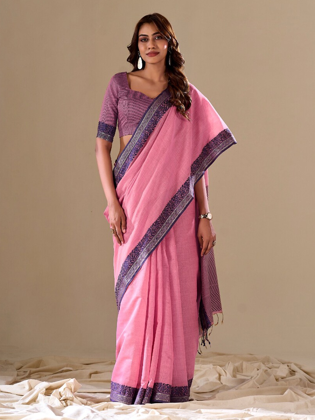 

NK Textiles Woven Design Saree, Pink