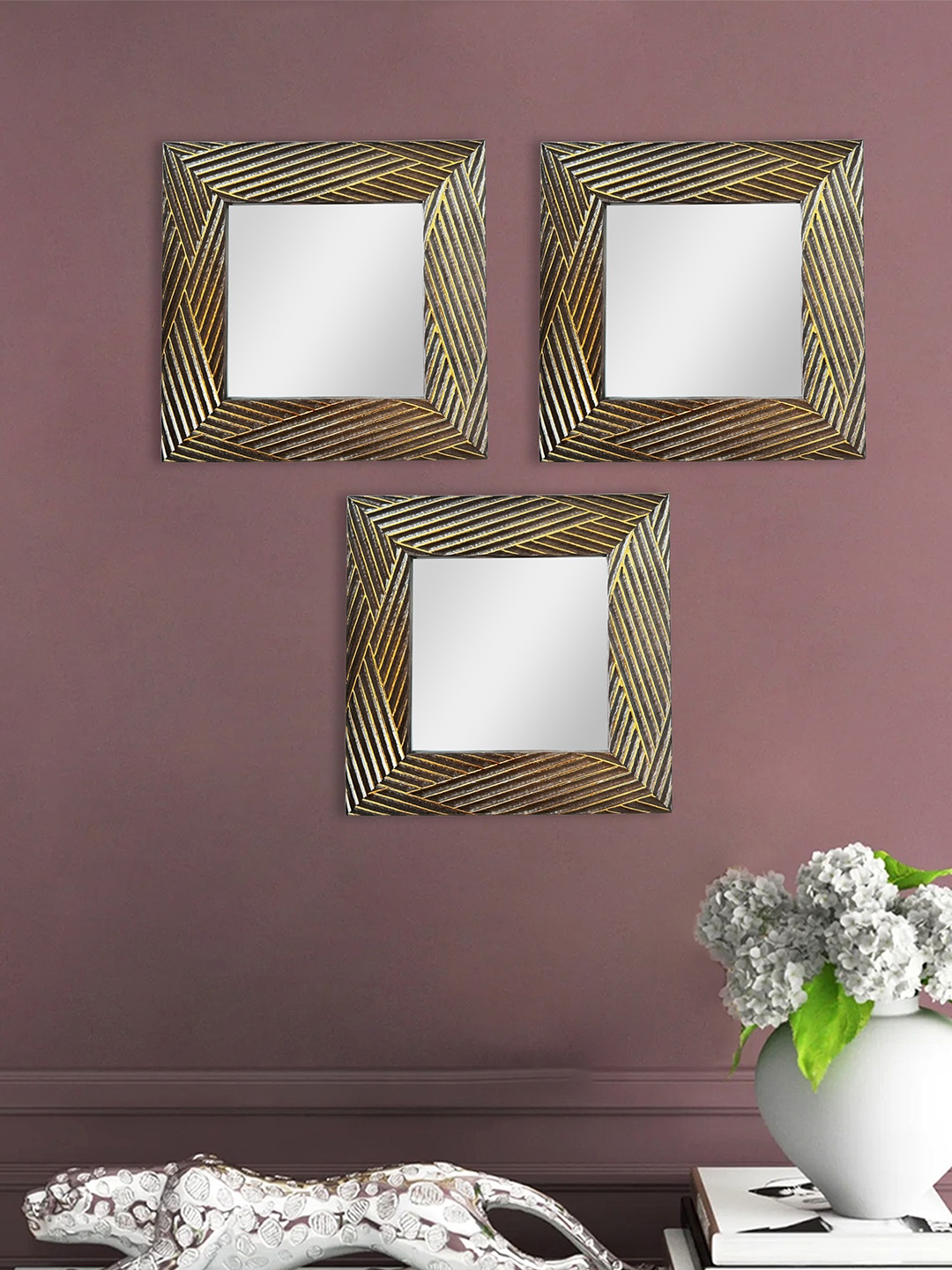 

Art Street Beige 3-Pcs Patterned Square Shaped Wall Mirrors