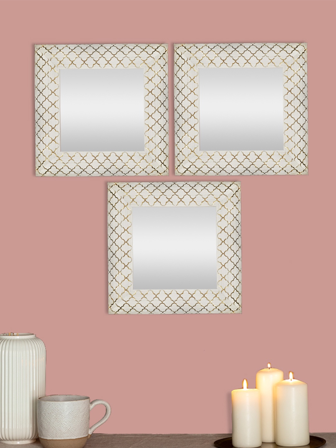 

Art Street White & Beige 3-Pcs Patterned Square Shaped Wall Mirrors