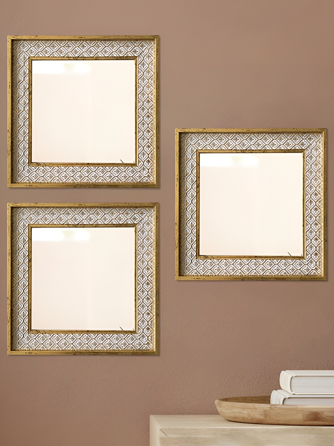 

Art Street White & Beige 3-Pcs Patterned Square Shaped Wall Mirrors