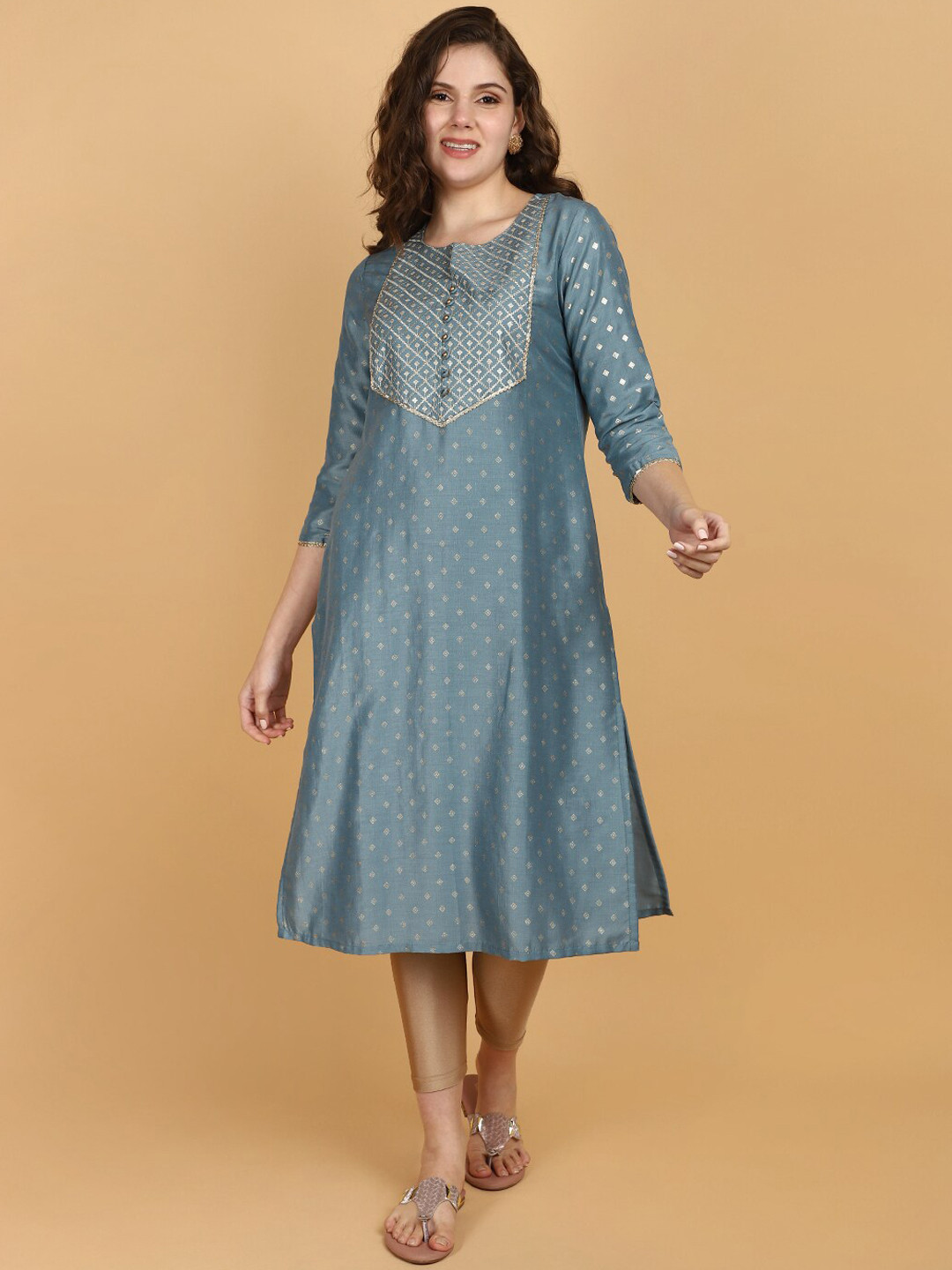 

V-Mart Round Neck Ethnic Motifs Printed Cotton Kurta, Blue
