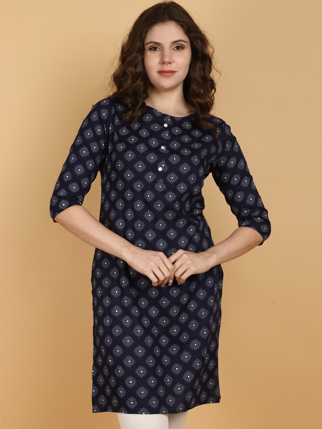 

V-Mart Ethnic Motifs Printed Straight Kurta, Blue