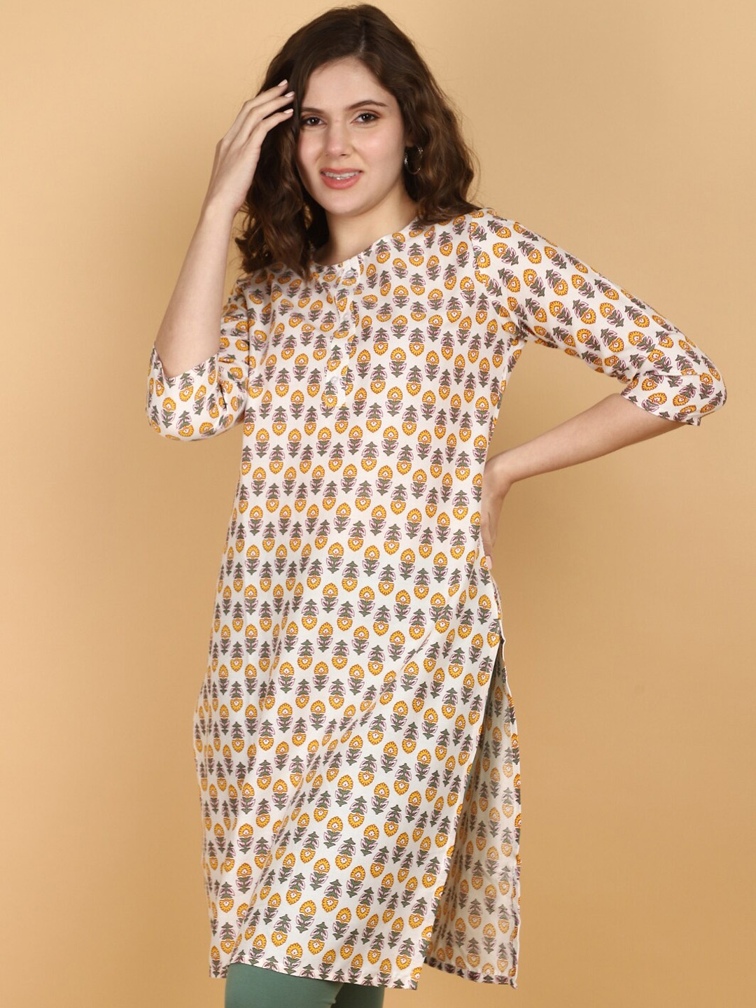 

V-Mart Ethnic Motifs Printed Straight Kurta, Off white