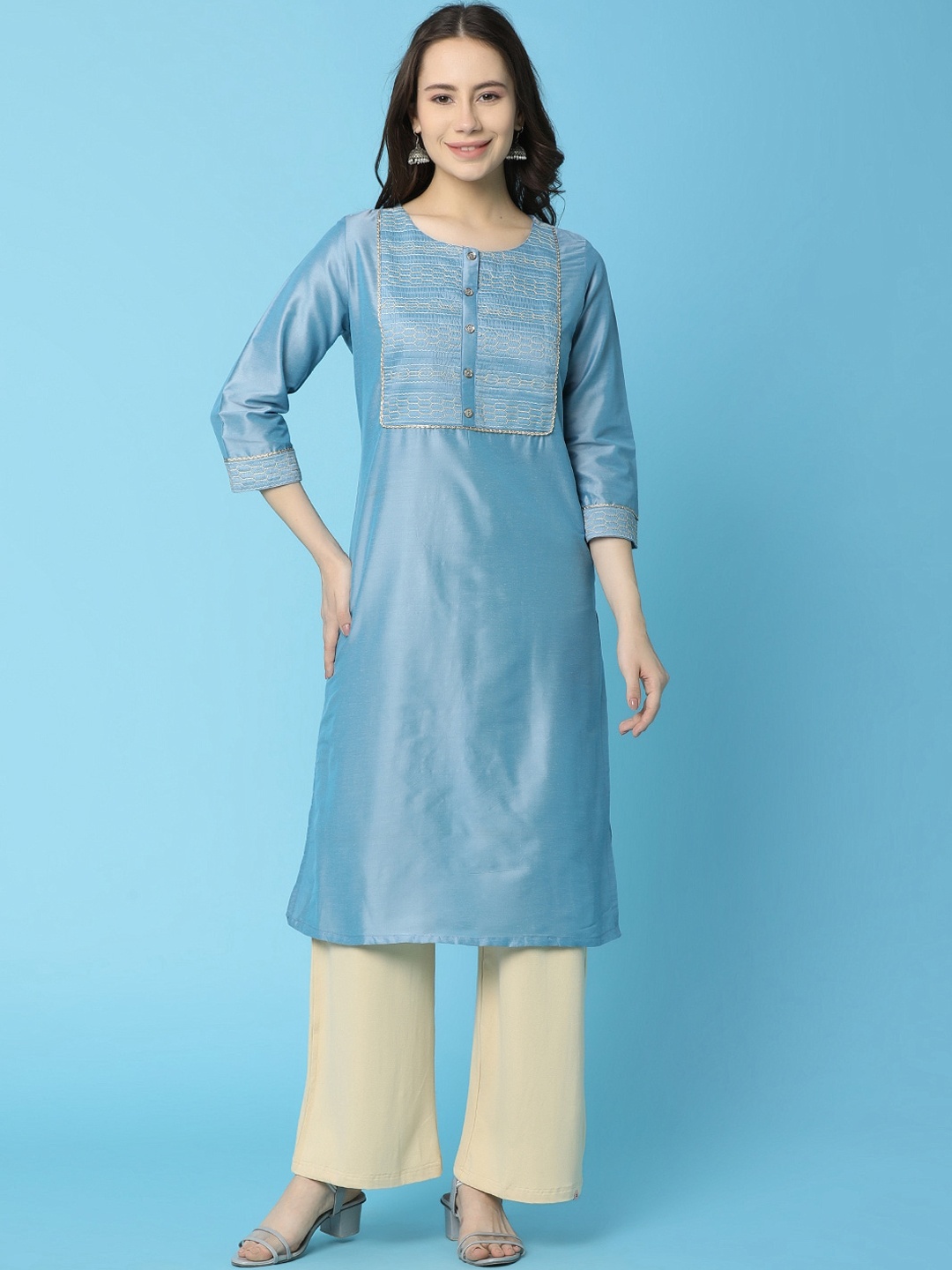 

V-Mart Abstract Yoke Design Cotton Straight Kurta, Green