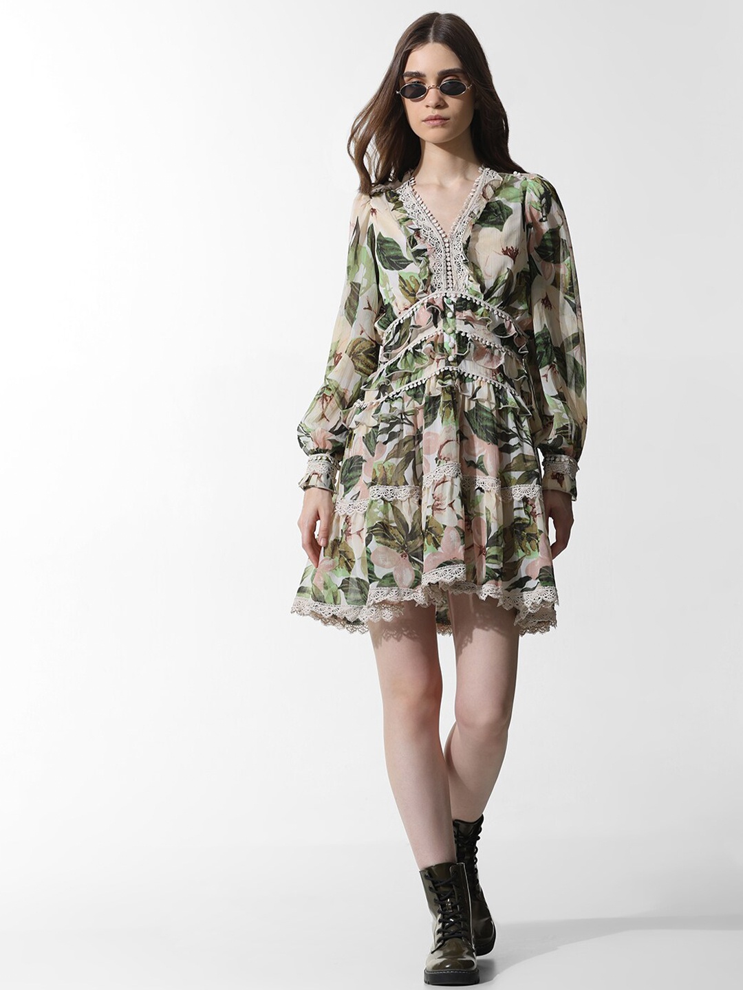 

ONLY Floral Printed Puff Sleeve Fit & Flare Dress, Assorted