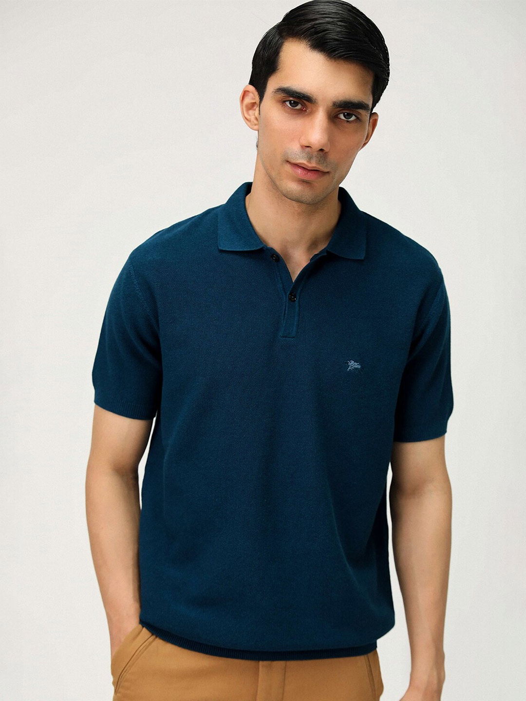 

Andamen Self Design Polo Collar Short Sleeves Casual Tshirt, Navy blue