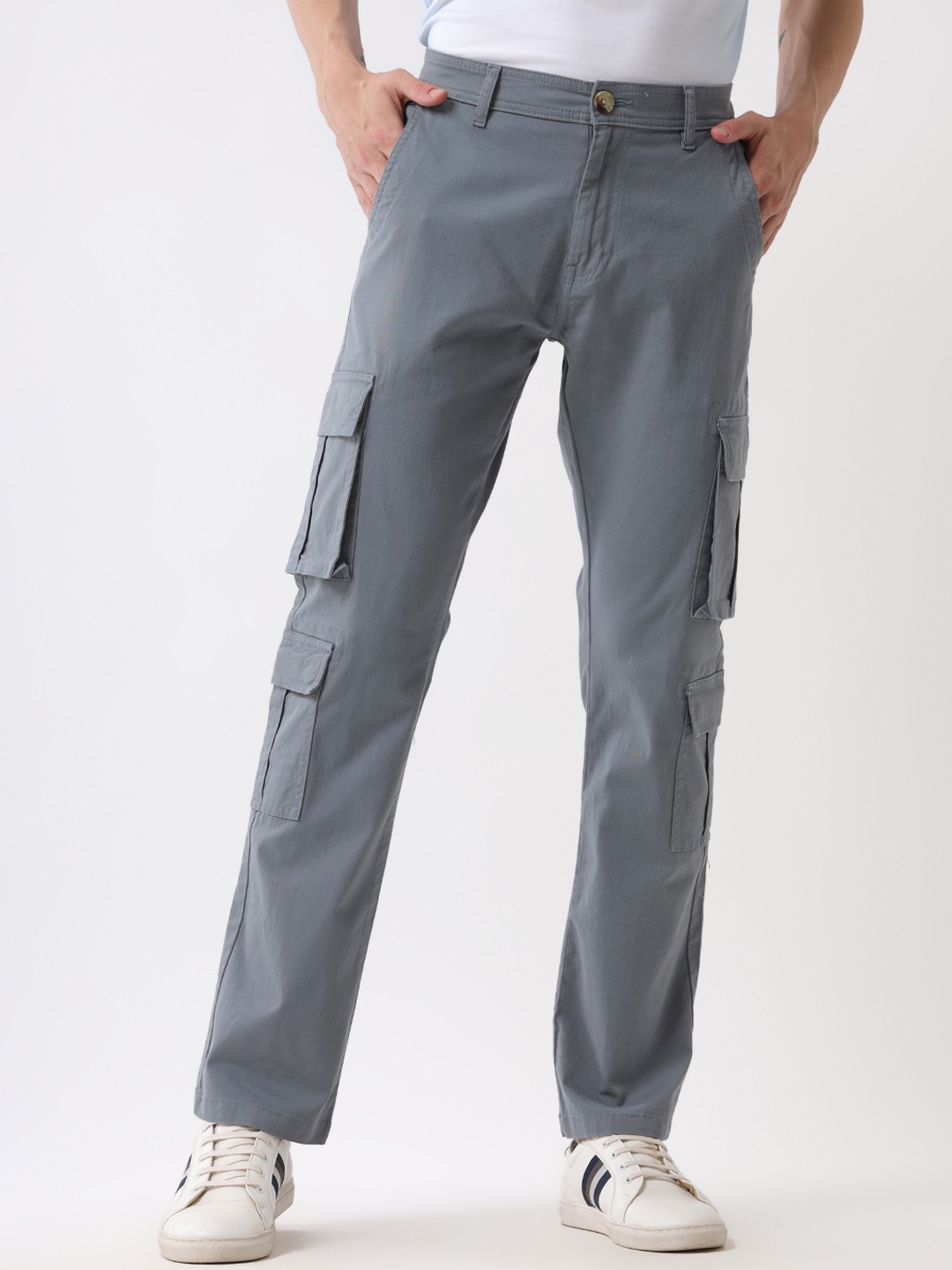 

WROGN Men Mid-Rise Slim Fit Cargos Trouser, Blue