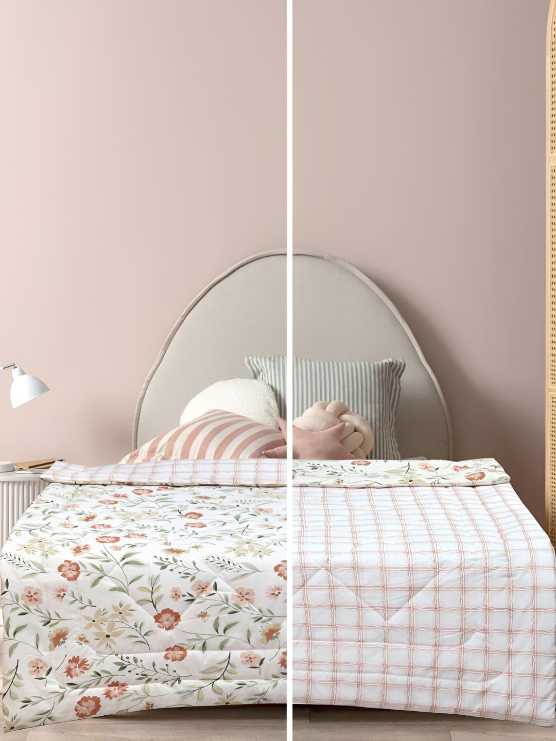 

Supreme Home Collective White & Pink AC Room 300 GSM Single Bed Comforter