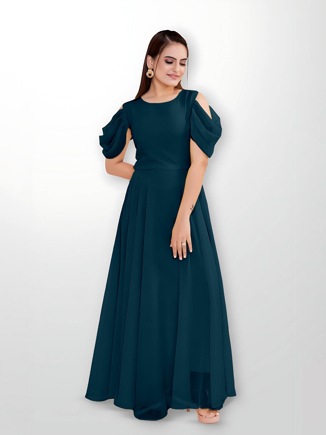 

Femvy Cold-Shoulder Georgette Maxi Dress, Blue