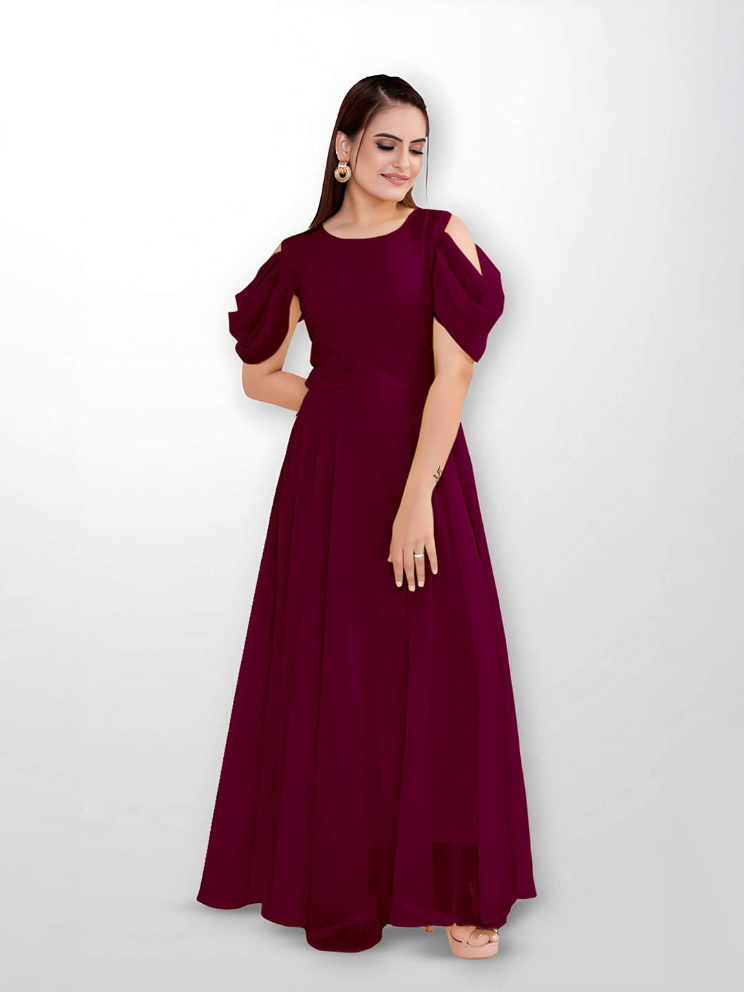 

Femvy Round Neck Cold-Shoulder Maxi Dress, Magenta