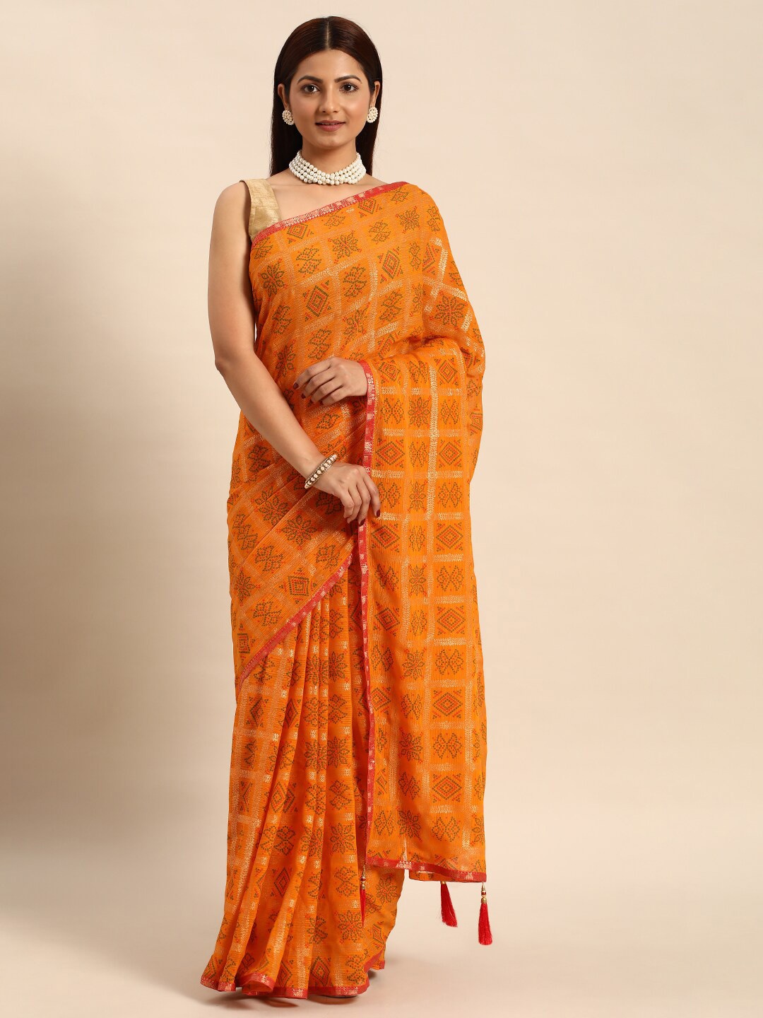 

HERE&NOW Bandhani Zari Pure Chiffon Saree, Yellow