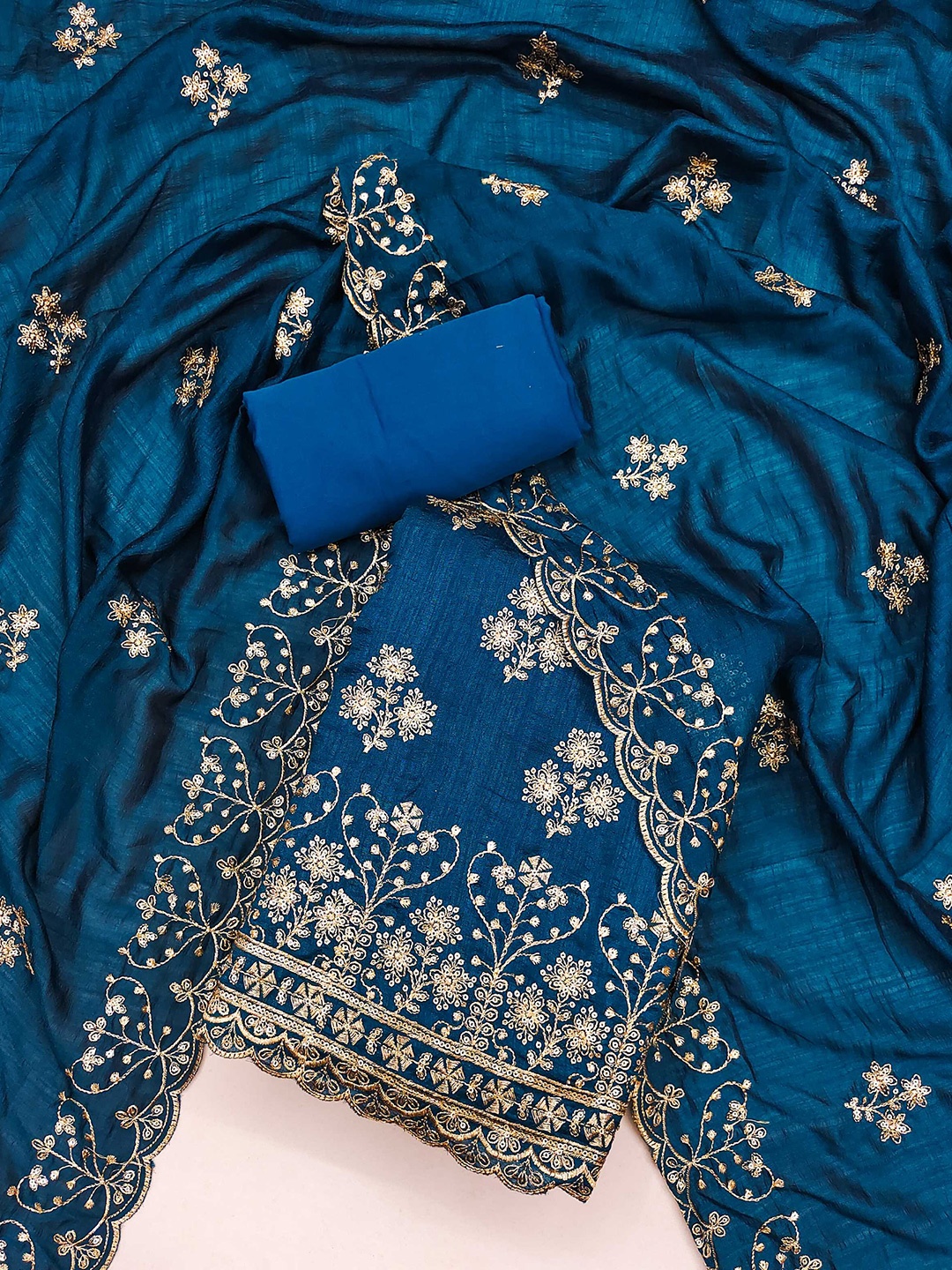 

KALINI Ethnic Motifs Embroidered Unstitched Dress Material, Blue