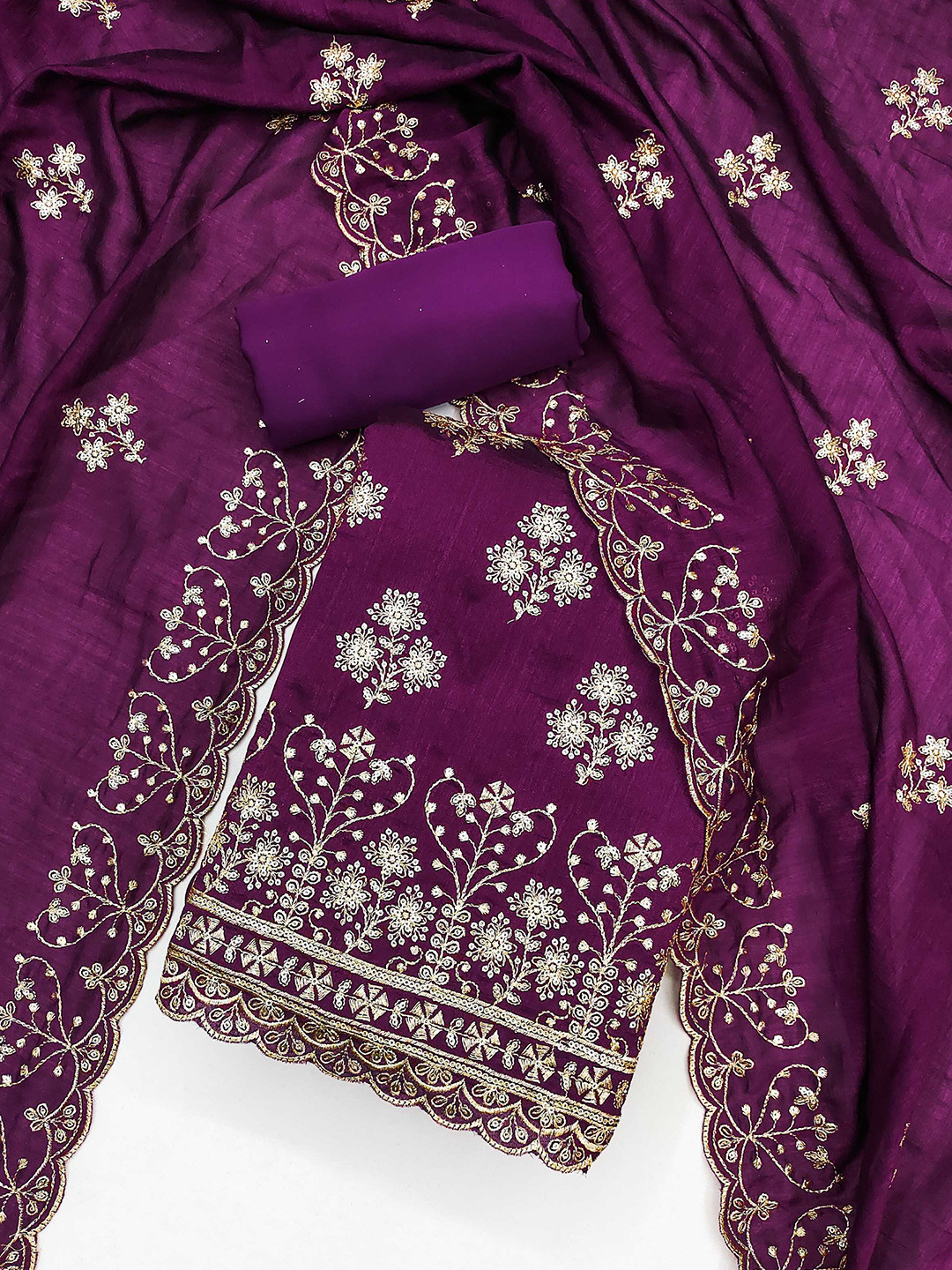 

KALINI Ethnic Motifs Embroidered Sequinned Unstitched Dress Material, Purple