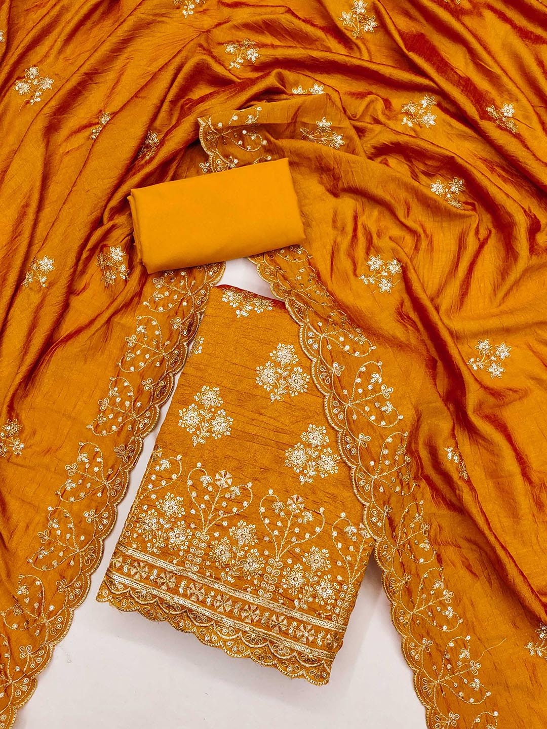 

KALINI Ethnic Motifs Embroidered Unstitched Dress Material, Yellow