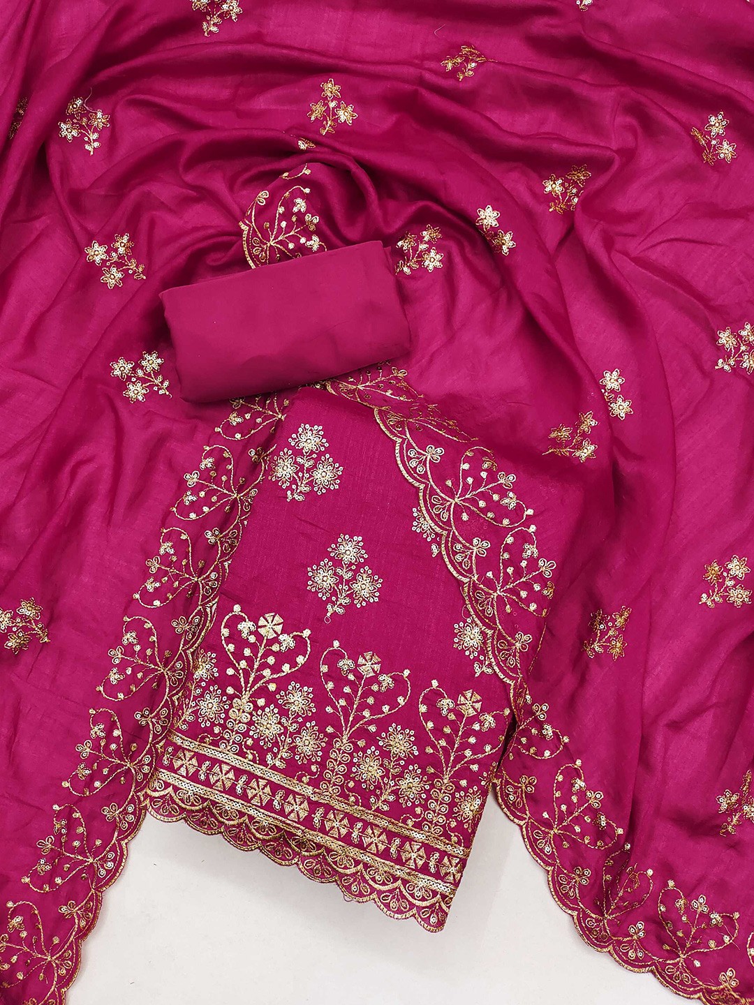 

KALINI Ethnic Motifs Embroidered Sequinned Unstitched Dress Material, Pink