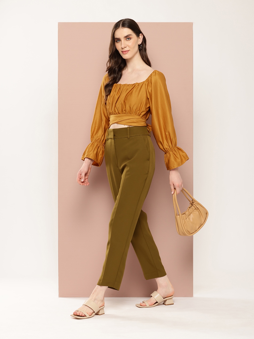 

Ironic Creation Bell Sleeve Blouson Crop Top, Mustard