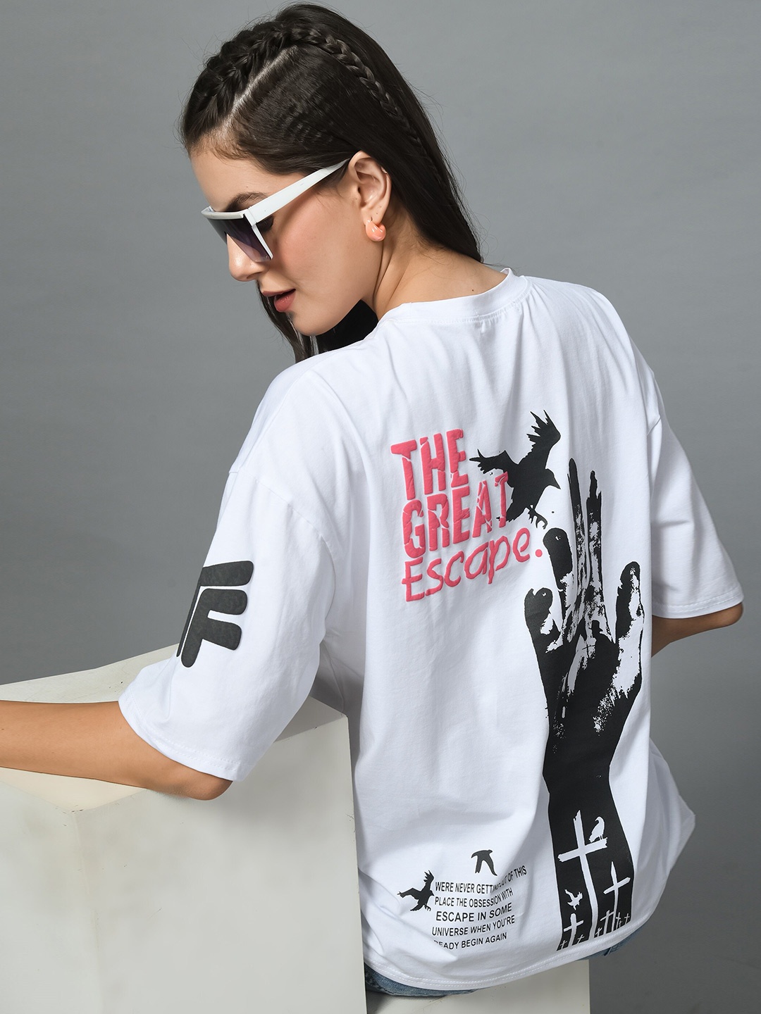

Kook N Keech White Typography Printed Bio Finish Oversized Cotton T-shirt