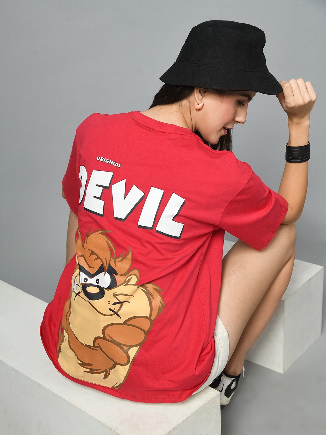 

Kook N Keech Red Taz Printed Drop-Shoulder Cotton Oversized Bio Finish T-shirt