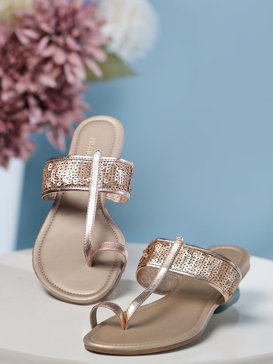 

Vishudh Peach-Coloured Embellished One Toe Flats