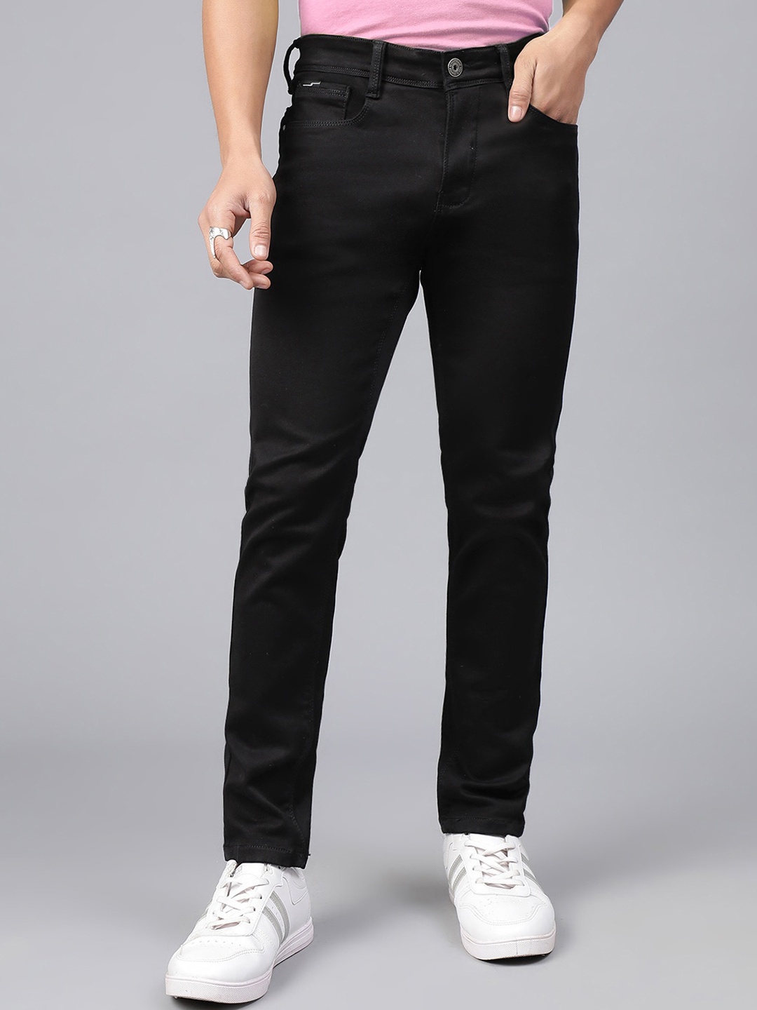 

Code 61 Men Skinny Fit Low-Rise Dark Shade Stretchable Jeans, Black