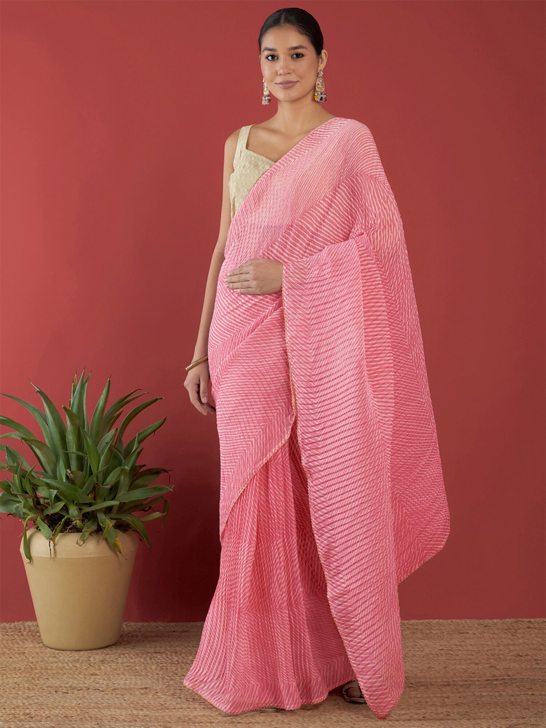 

Anouk Striped Pure Chiffon Saree, Pink