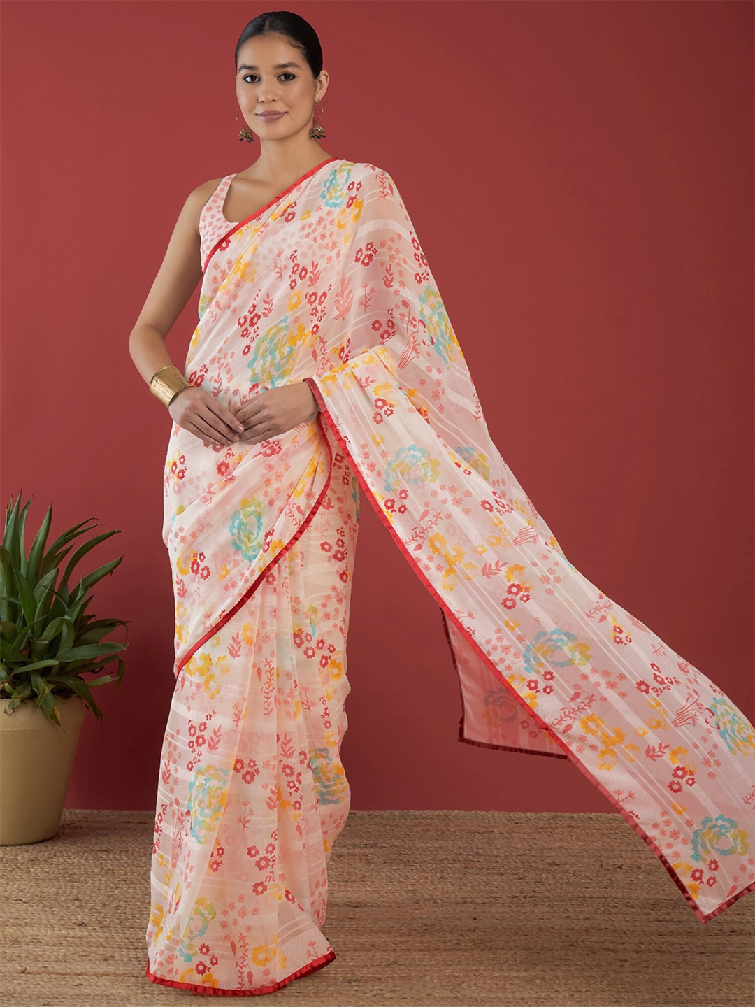 

Anouk Floral Printed Pure Georgette Saree, Off white