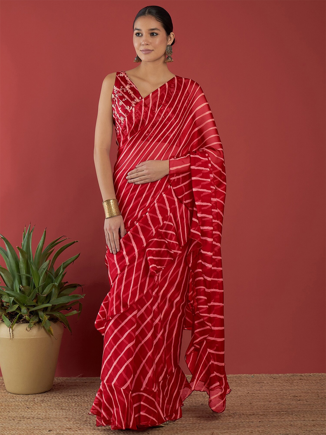

Anouk Leheriya Printed Pure Chiffon Saree, Red