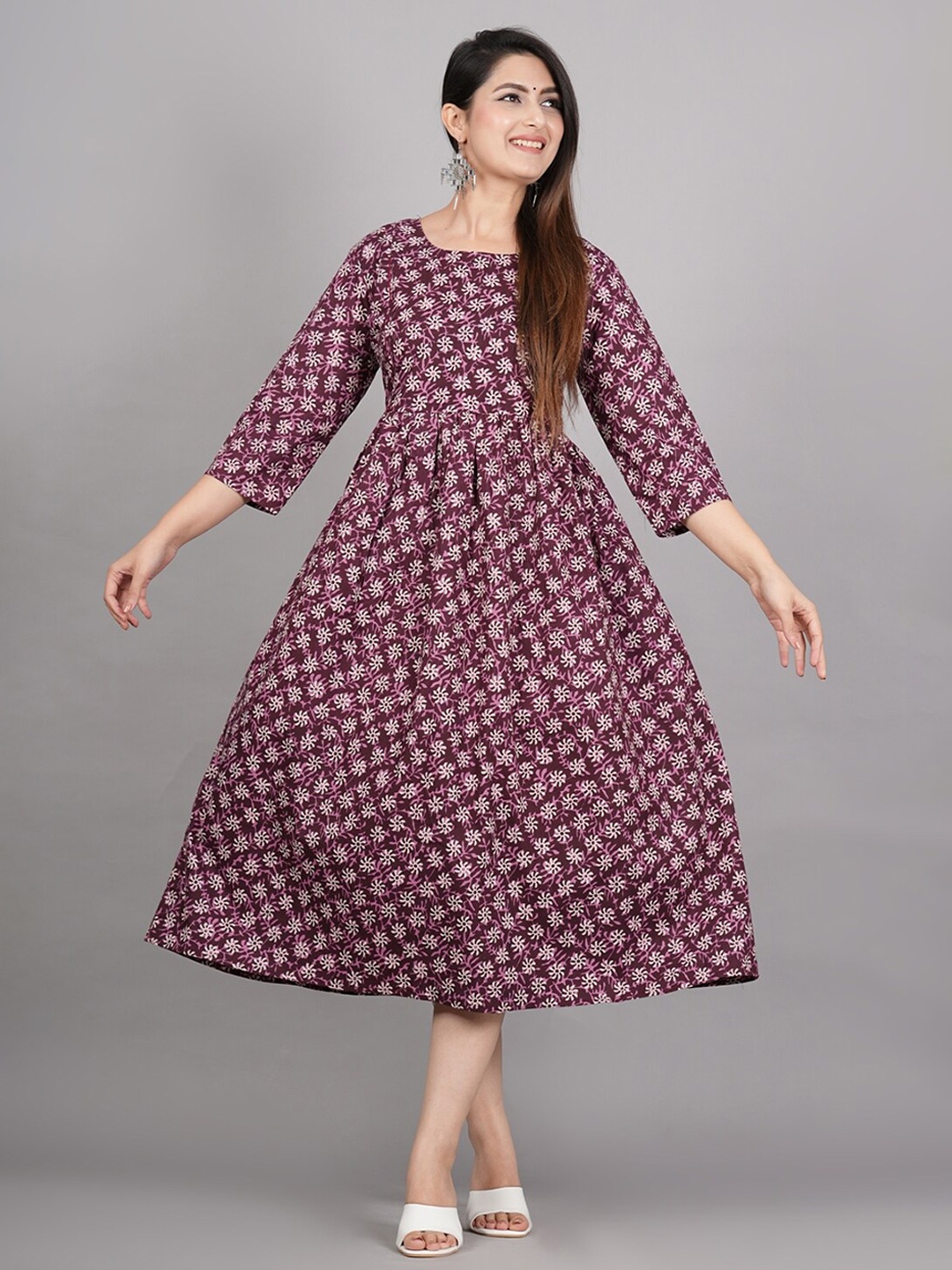 

FCV Ethnic Motifs Print Maternity Cotton A-Line Midi Dress, Maroon