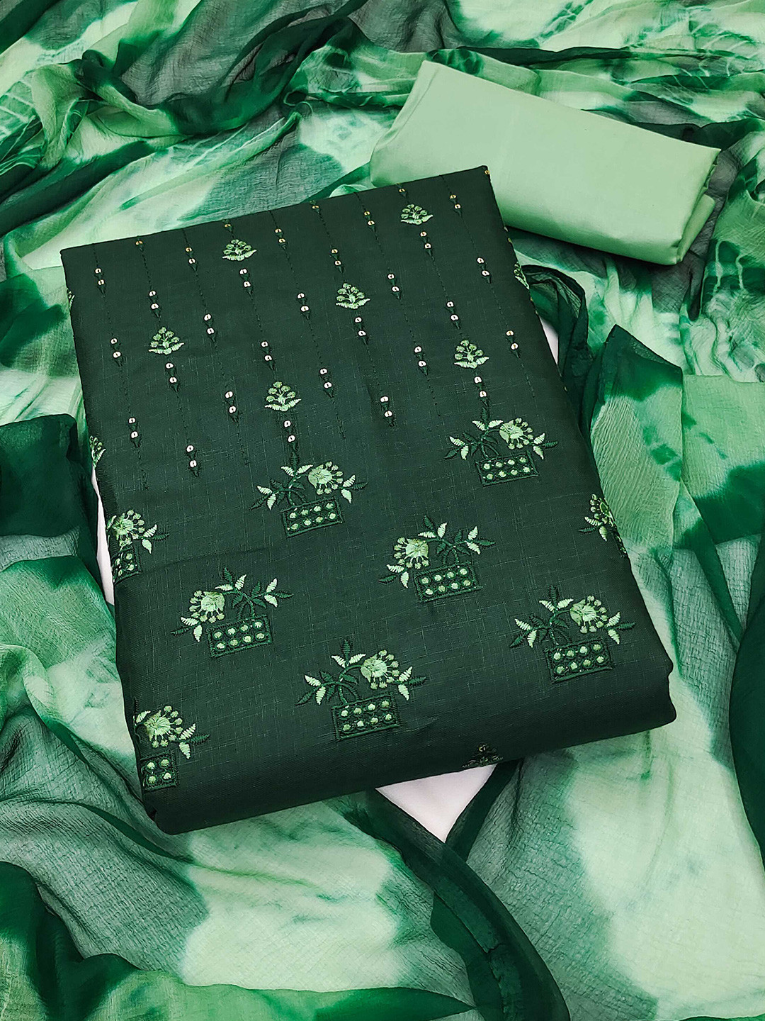 

KALINI Embroidered Unstitched Dress Material, Green