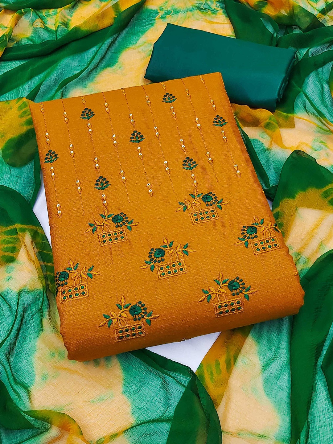 

KALINI Embroidered Unstitched Dress Material, Yellow