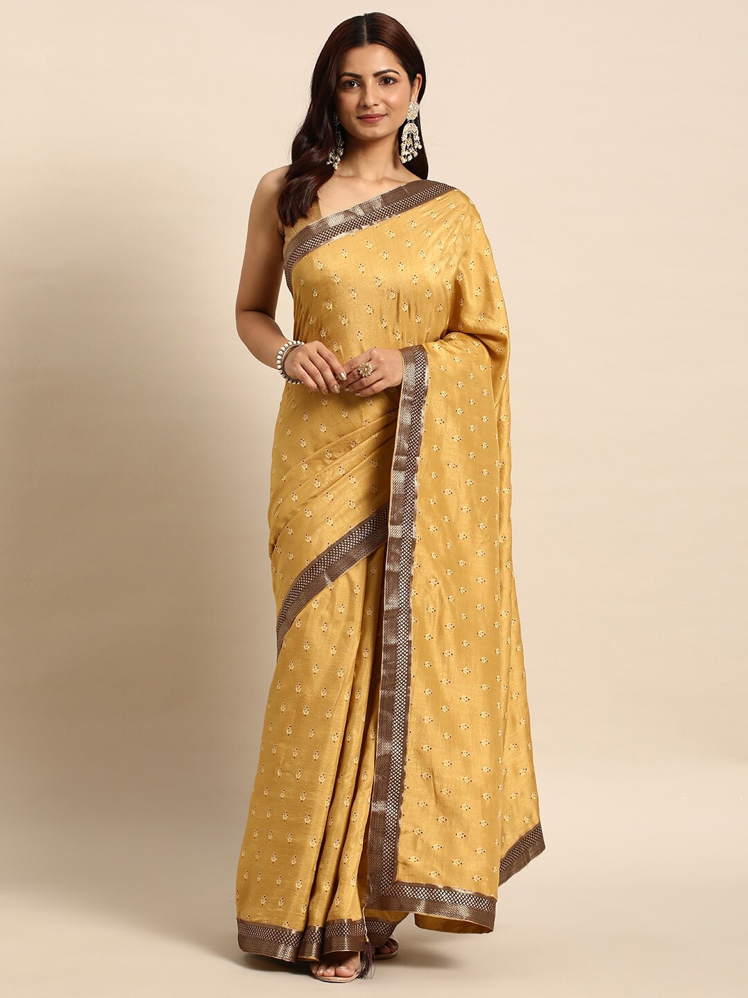 

HERE&NOW Floral Woven Design Zari Saree, Beige