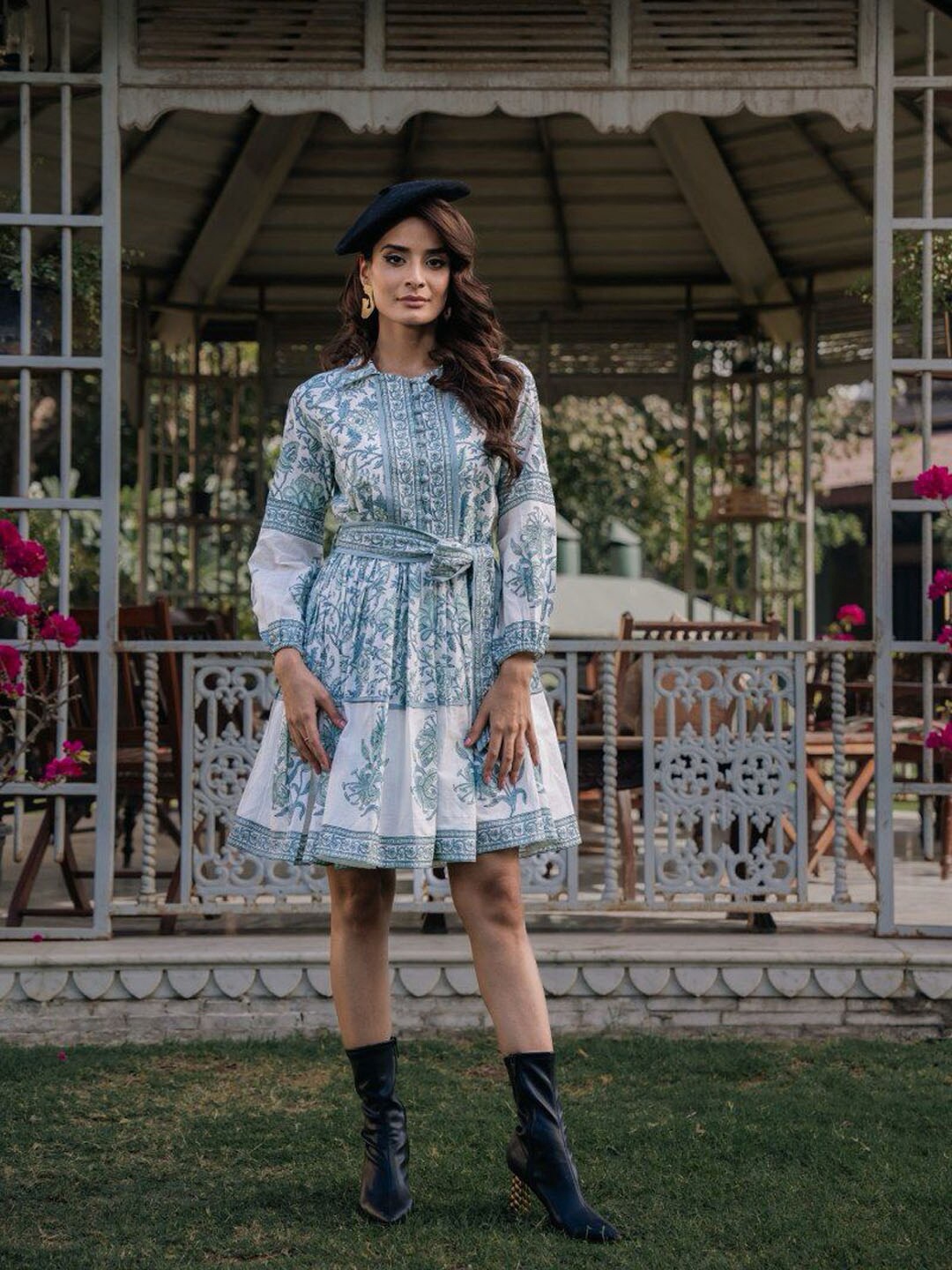 

Meena Bazaar Floral Printed Cotton Fit & Flare Dress, Cream