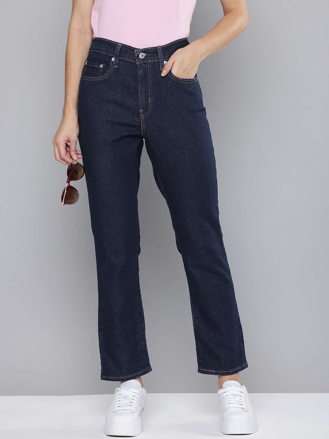 

Levis Women Slim Straight Fit High-Rise Stretchable Jeans, Blue